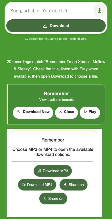 The MP3 and MP4 controls show the audio and video choices available. - Mp3Juice